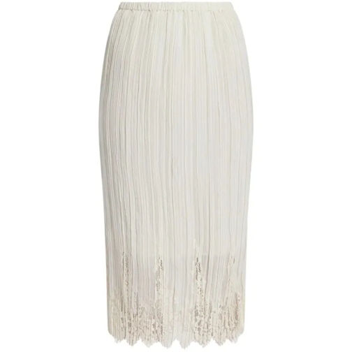 Zimmermann Lace-Panel Pleated Beige Midi Skirt White 