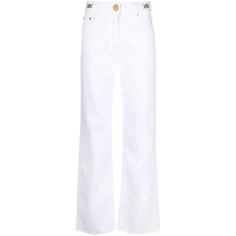 Versace Jeans Wide-Leg High Waist Trousers With Gold-Tone Accent White