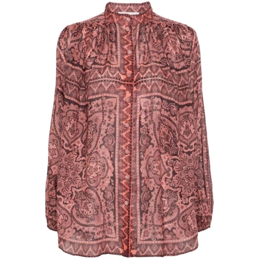 Zimmermann Coral Pink Ramie All-Over Paisley Print Top Pink 