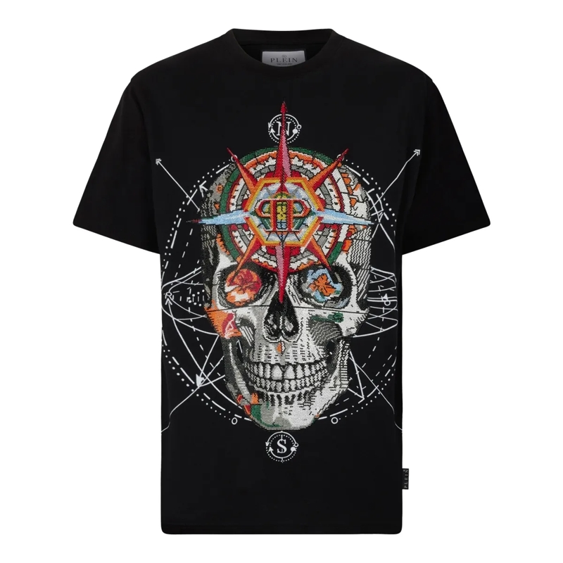 Philipp Plein T-Shirt Round Neck T-Shirt Wind Rose Skull Stones schwarz