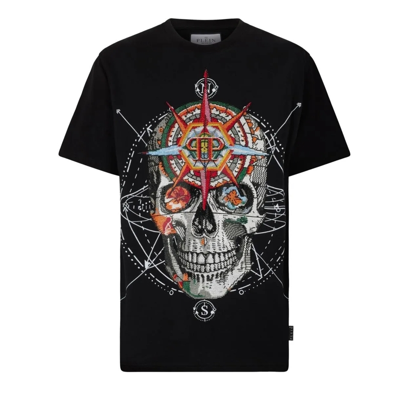 Philipp Plein T-Shirt Round Neck T-Shirt Wind Rose Skull Stones schwarz