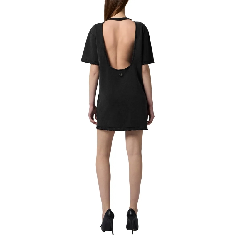 Philipp Plein Midikleid Open Back T-Shirt Dress Strass Signature schwarz(Image 2)