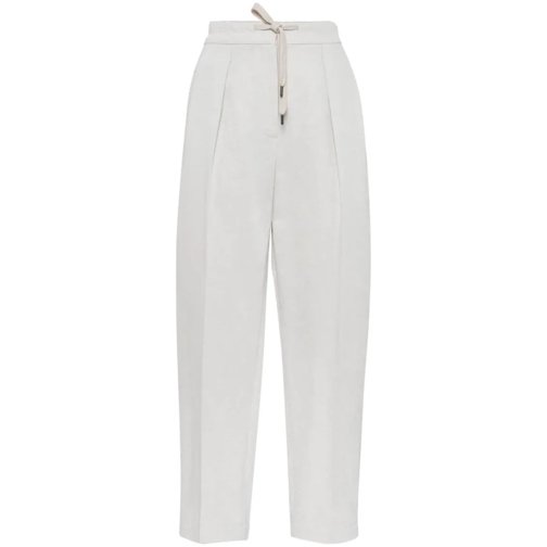 Brunello Cucinelli  Off-White Cotton-Linen Blend Gabardine Trousers White