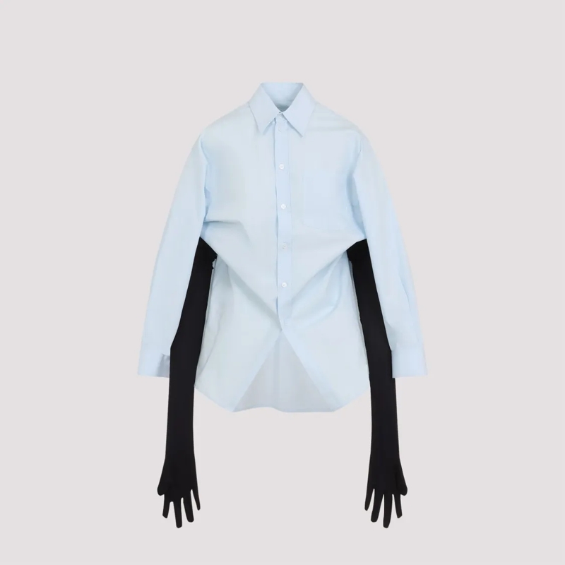 MM6 Maison Margiela Hemd Light Blue Cotton Shirt With Avant-Garde Belt Deta Blue
