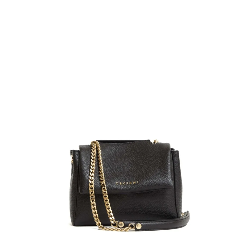 Orciani Schoudertas Compact Black Leather Shoulder Bag With Gold-Tone  Black