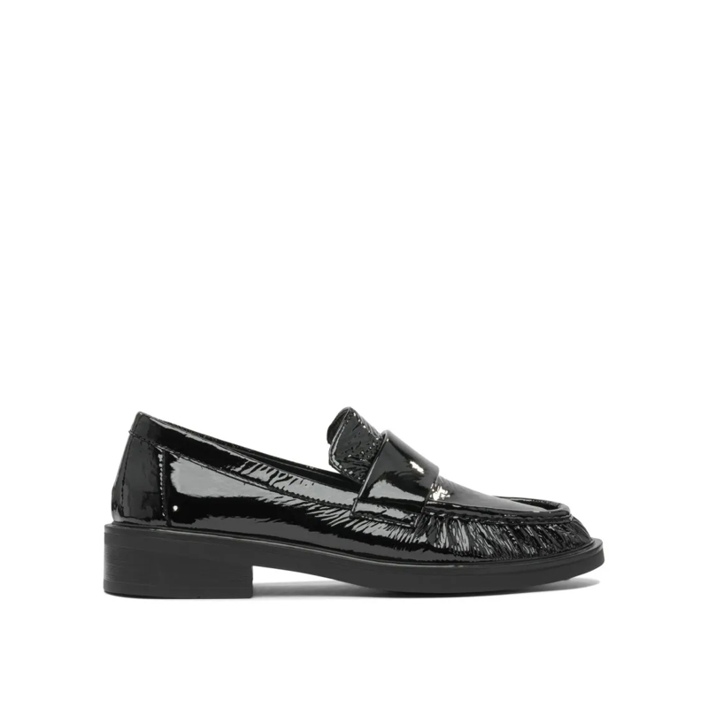 Strategia Ballerines Glossy Leather Penny Loafers With Rubber Sole Black