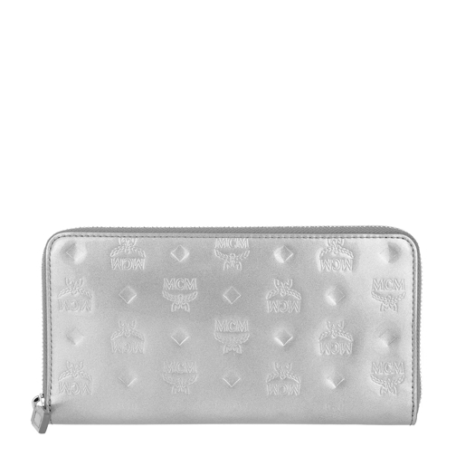 MCM Patricia Patent Zipped Wallet Large Silver Portemonnaie mit Zip-Around-Reißverschluss
