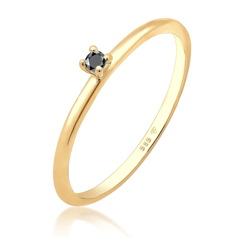 Elli Ring Ring Verlobung Solitär Diamant Schwarz Brillantsch gold