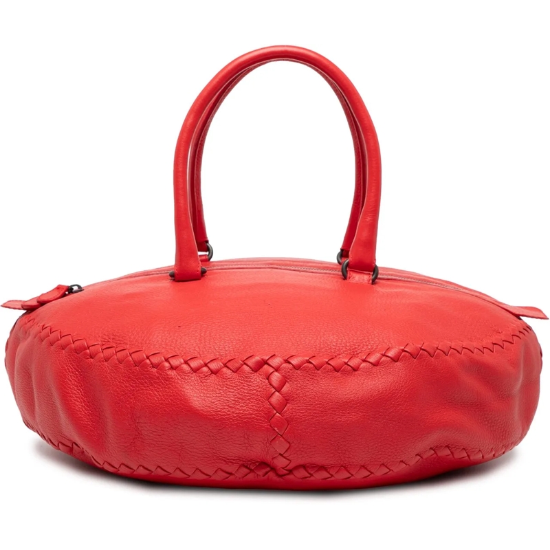 Bottega Veneta Fourre-tout Intrecciato Trimmed Cervo Disk Handbag rot