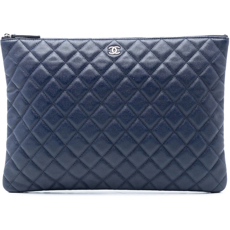 Chanel Clutch Large Quilted Caviar O Case Clutch blau