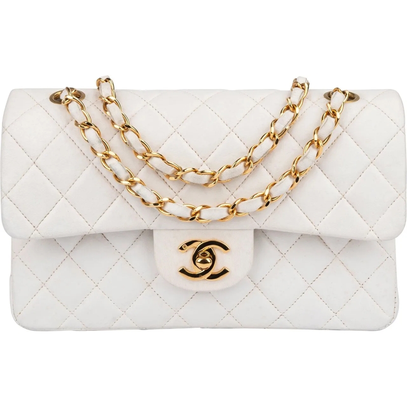 Chanel Tote Chanel Quilted Lambskin 24K Gold Small Double Flap weiß