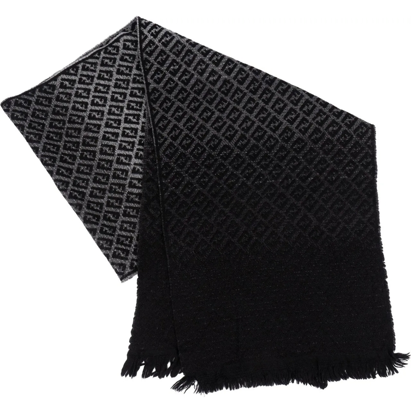 Fendi Écharpe en laine Fendi Wool Monogram FF Logo Schal Scarf schwarz