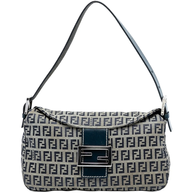 Fendi Schultertasche Zucchino Canvas Double Flap Shoulder Bag grau