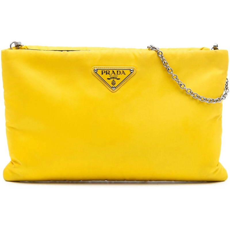 Prada Schultertasche Tessuto Fluo Clutch on Chain gelb