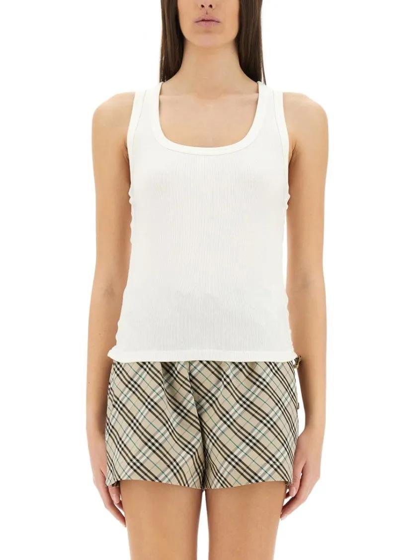 Thumbnail - Burberry - Scoop Neck Ribbed Tank Top - Größe L - weiß