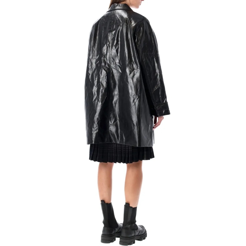 Low Classic Leren jas Oversized Black Faux Leather Coat Black