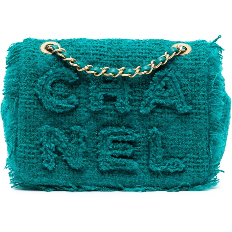 Chanel Schultertasche Small Wool Tweed Giant Logo Flap blau