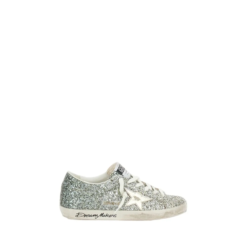 Golden Goose Low-Top-Sneaker Super Star With Upper Glitter Silver