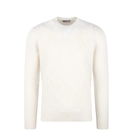 Herno Herringbone Plain Cashmere Resort Sweater White Pullover