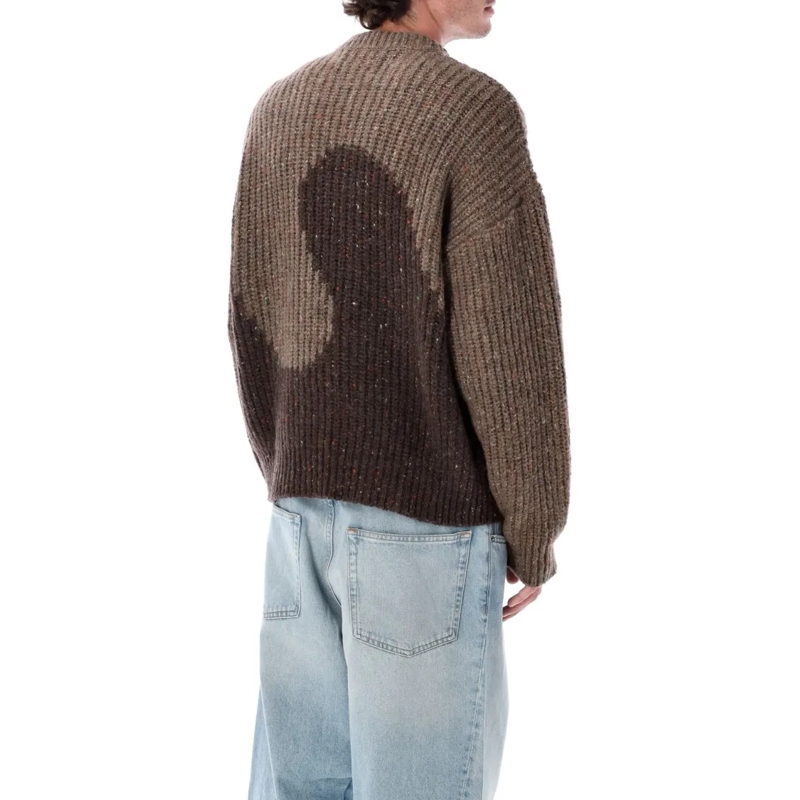 Erl Pull Brown Swirl Wool Crewneck Sweater Black