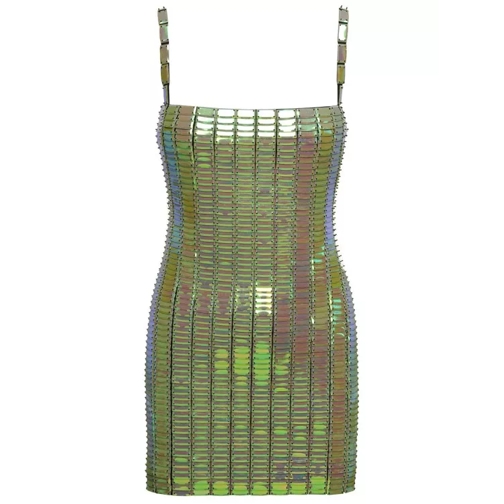 The Attico Rue' Mini Green Dress With Mirror Sequins In Stret Green 