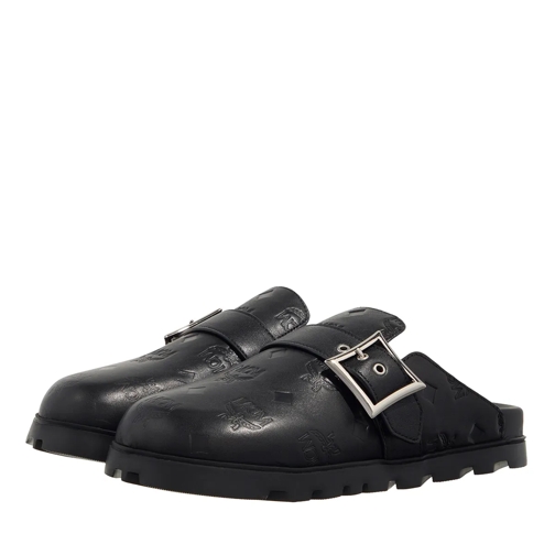 MCM U Mcm l Eb Mn Leather Flat Mules  Black Muil