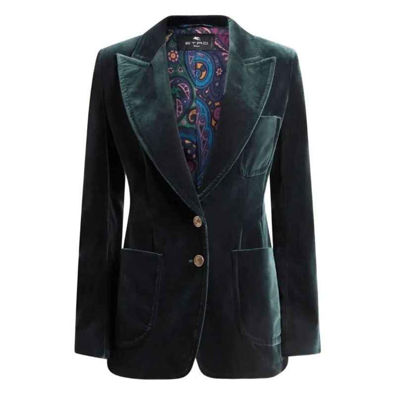 Etro Blazer Single-Breasted Stretch Cotton Velvet Jacket Black