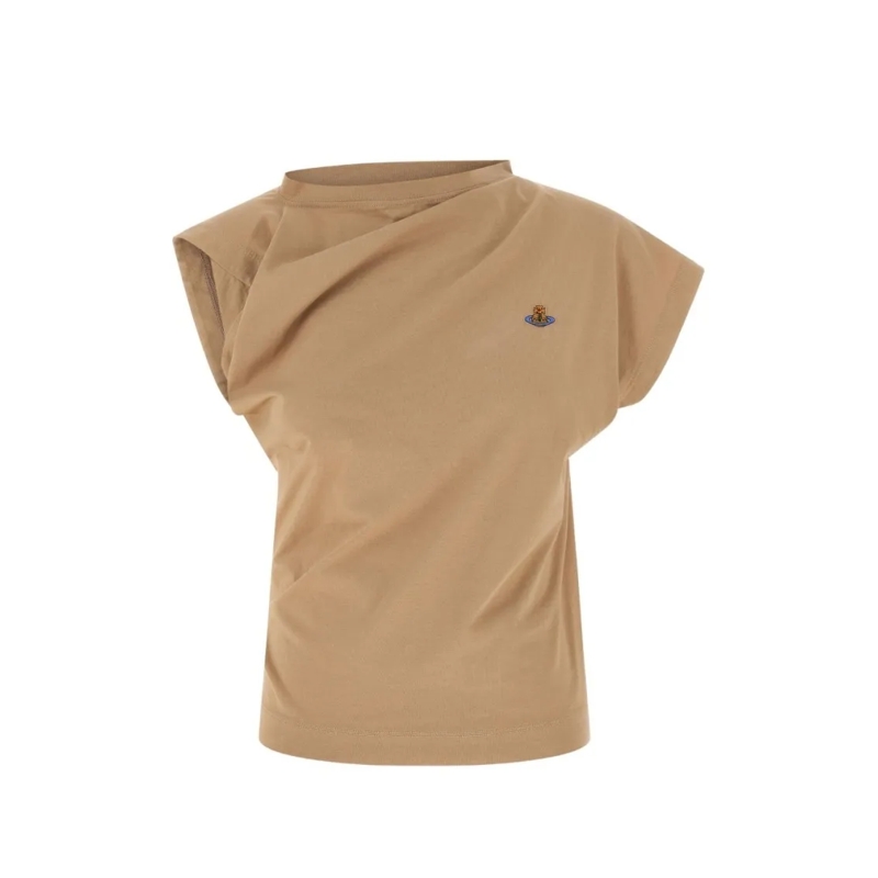 Vivienne Westwood Bluse Asymmetrical Draped Top With Embroidered Emblem Brown