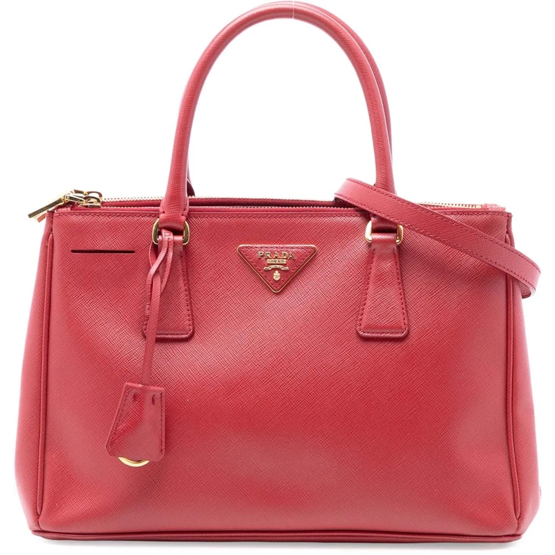 Prada Schultertasche Small Saffiano Lux Galleria Double Zip Satchel rot