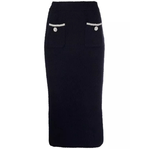 Self Portrait Navy Blue Self-Portrait Soft Knit Midi Skirt Blue 