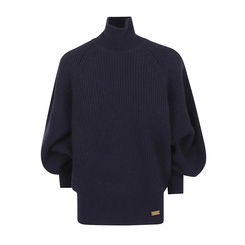 Balmain Blouse Ribbed Oversized Sweater With High Neckline Blue