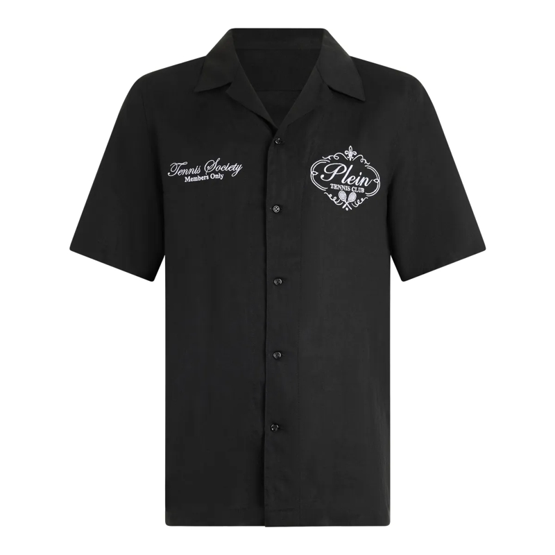Philipp Plein Hemd Linen Bowling Shirt Tennis Club schwarz