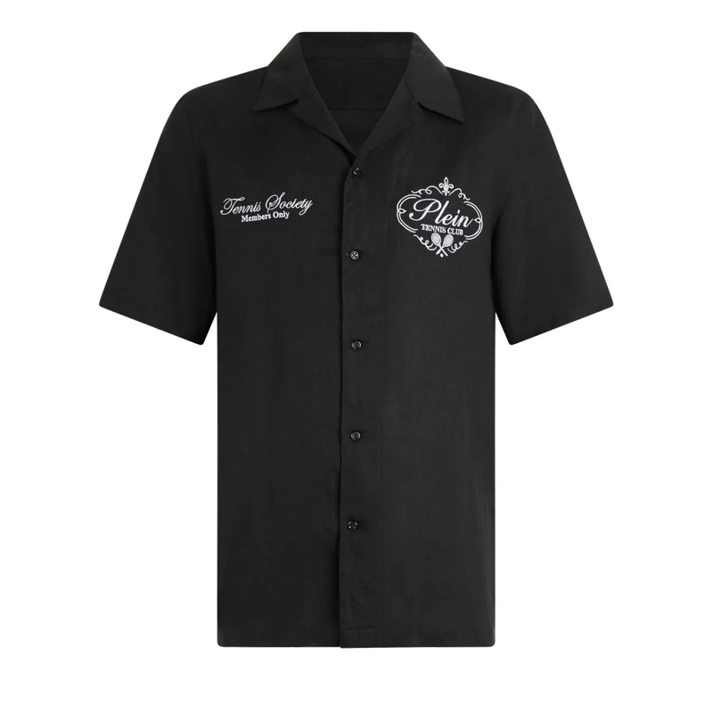 Philipp Plein Hemd Linen Bowling Shirt Tennis Club schwarz