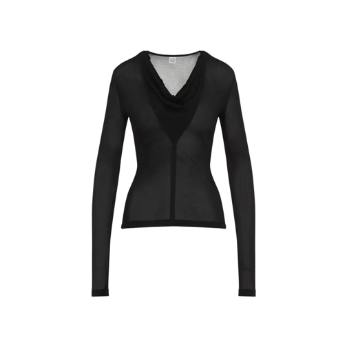 TOTEME Langärmelige Oberteile Draped V-Neck Top Black