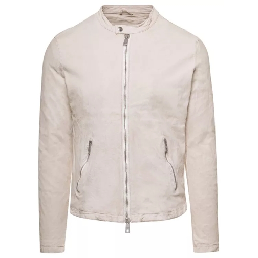 Giorgio Brato Beige Jacket With Two-Way Zip In Leather White Lederjacken