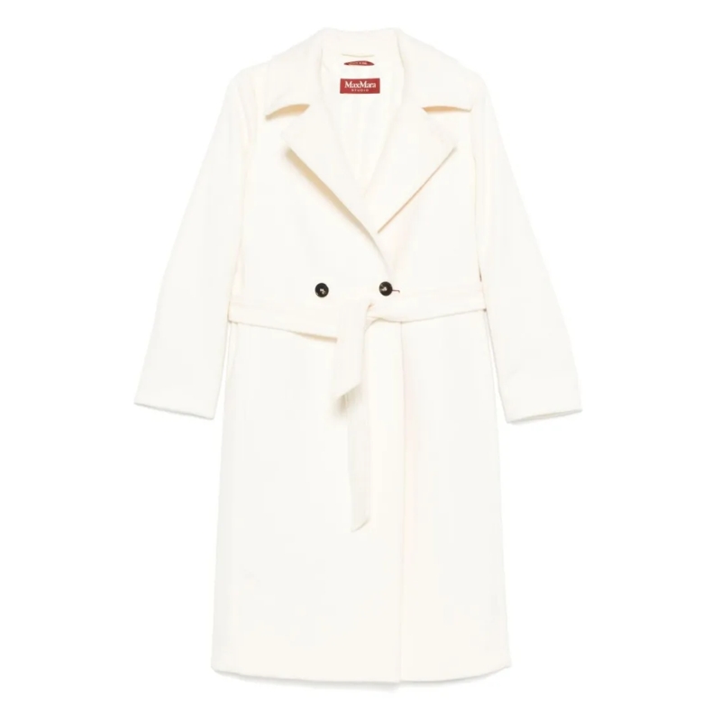 Max Mara Manteaux de tanche White Belted Coat With Peak Lapels White
