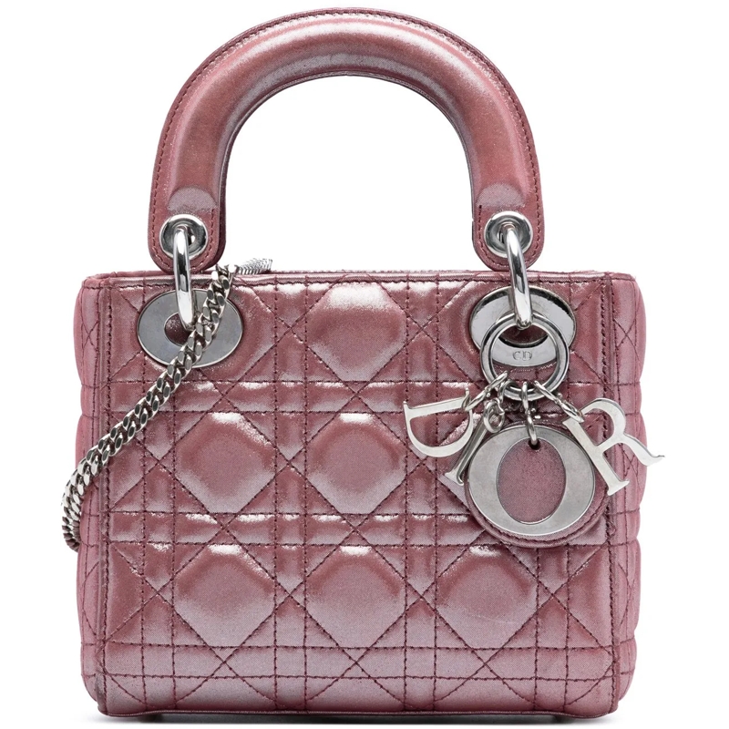 Christian Dior Schultertasche Mini Iridescent Lambskin Cannage Lady Dior rose