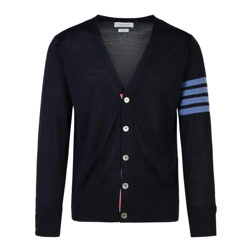 Thom Browne 4-Bar' Navy Wool Cardigan Blue Strickjacke