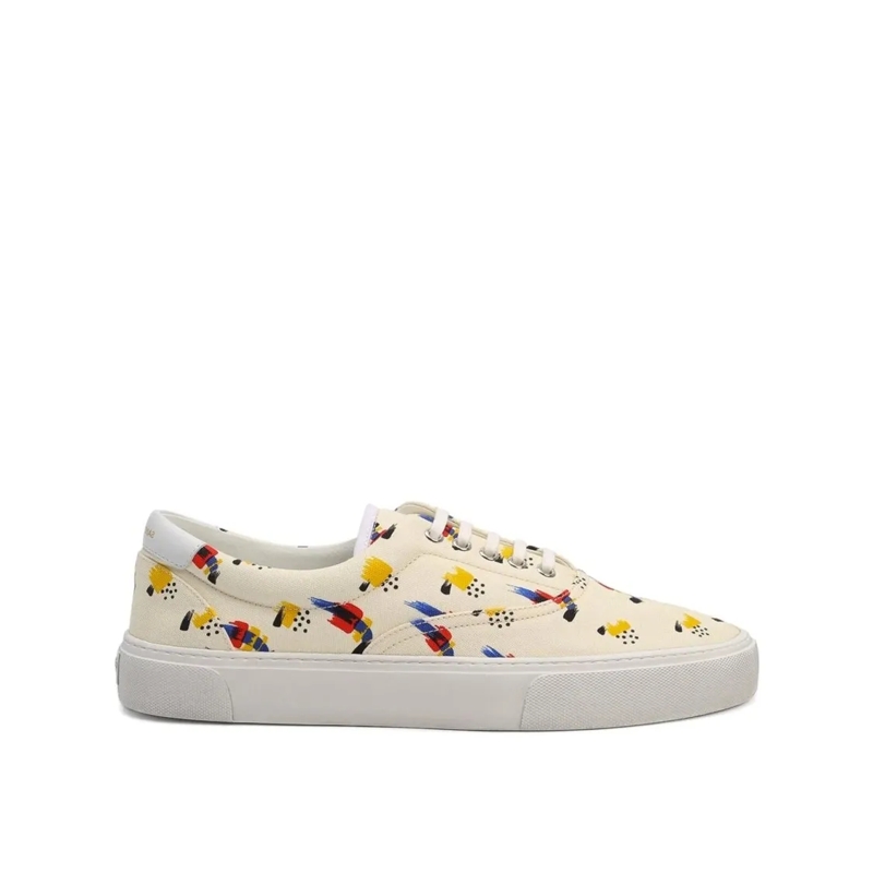 Saint Laurent Low-Top-Sneaker Printed Canvas Sneakers White