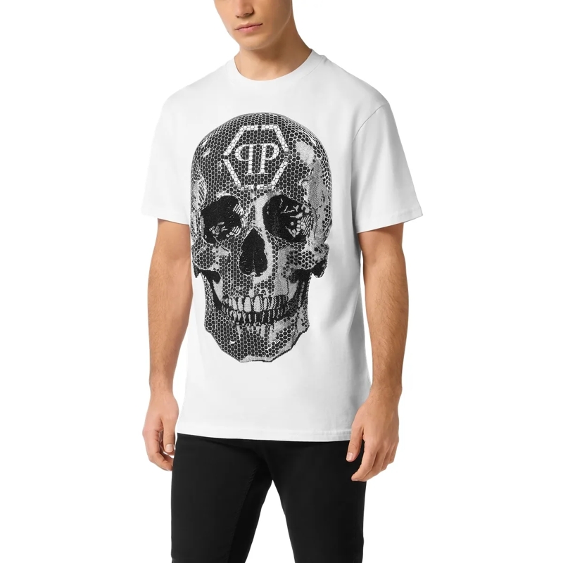 Philipp Plein T-Shirt T-Shirt Rundhalsausschnitt Ss Skull Mit Schmuckste weiss(Image 3)