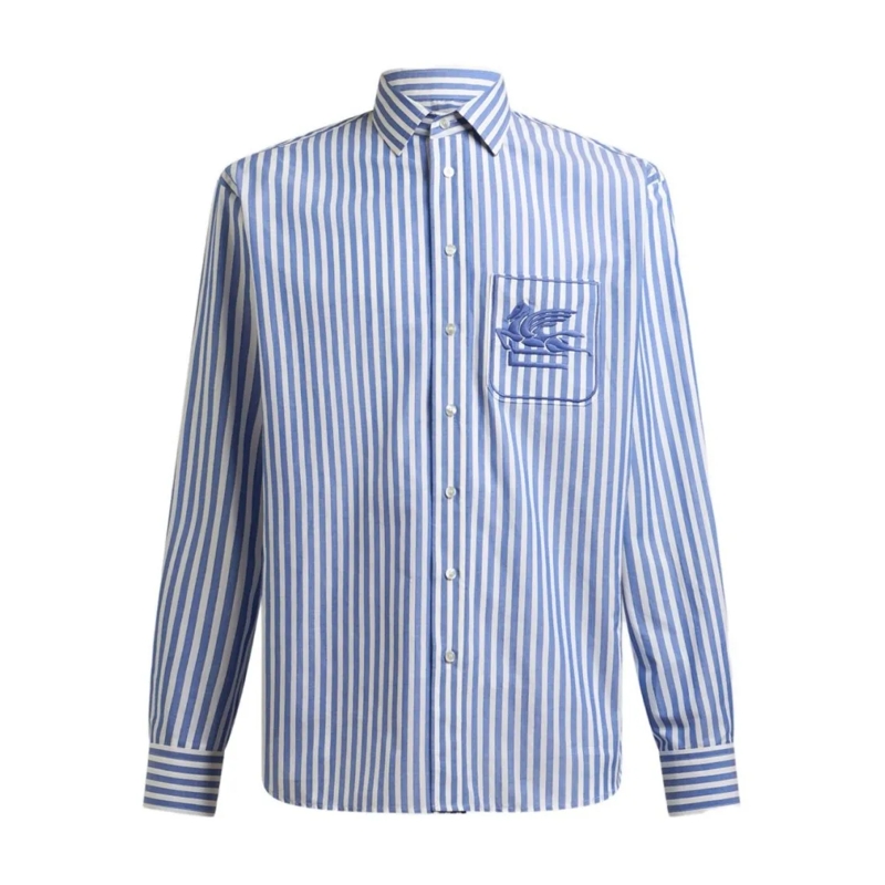 Etro Overhemd Long-Sleeve Striped Shirt With Chest Pocket Blue