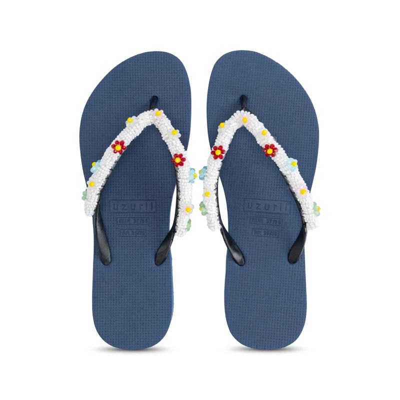 UZURII Flip Flops Zehentrenner Flowery White Aby marine