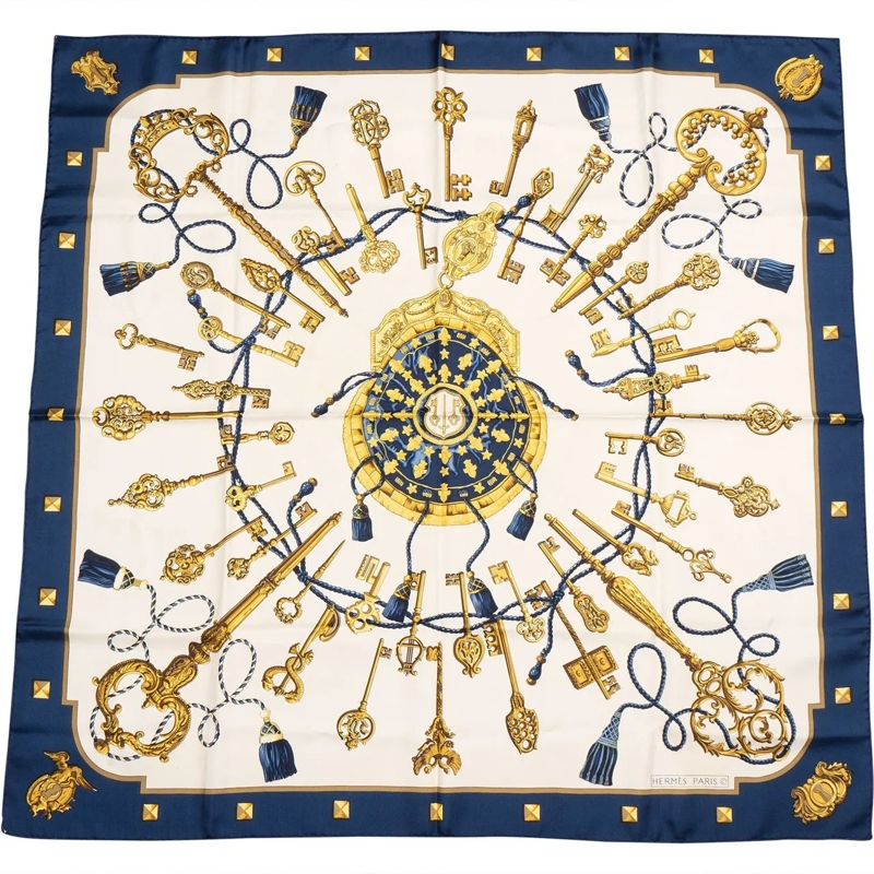 Hermès Wollschal Hermes Classic "Les Clefs" Silk Carre 90 Scarf Tuc blau