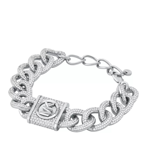Michael Kors Platinum-Plated Brass Pavé Lock Statement Chain Bracelet Silver Braccialetti