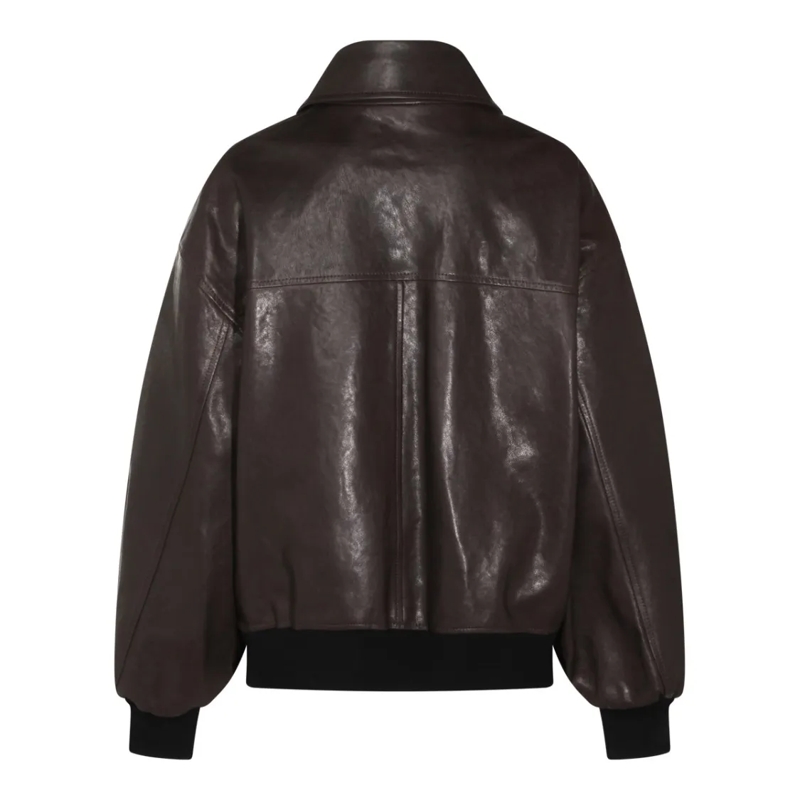 Khaite Leren jas Leather Bomber Jacket Brown