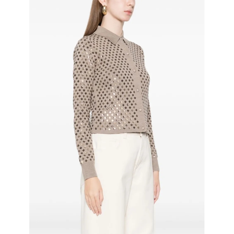 Max Mara Strickjacke Classic Collared Sweater With Subtle Sequin Detail Neutrals(Image 4)