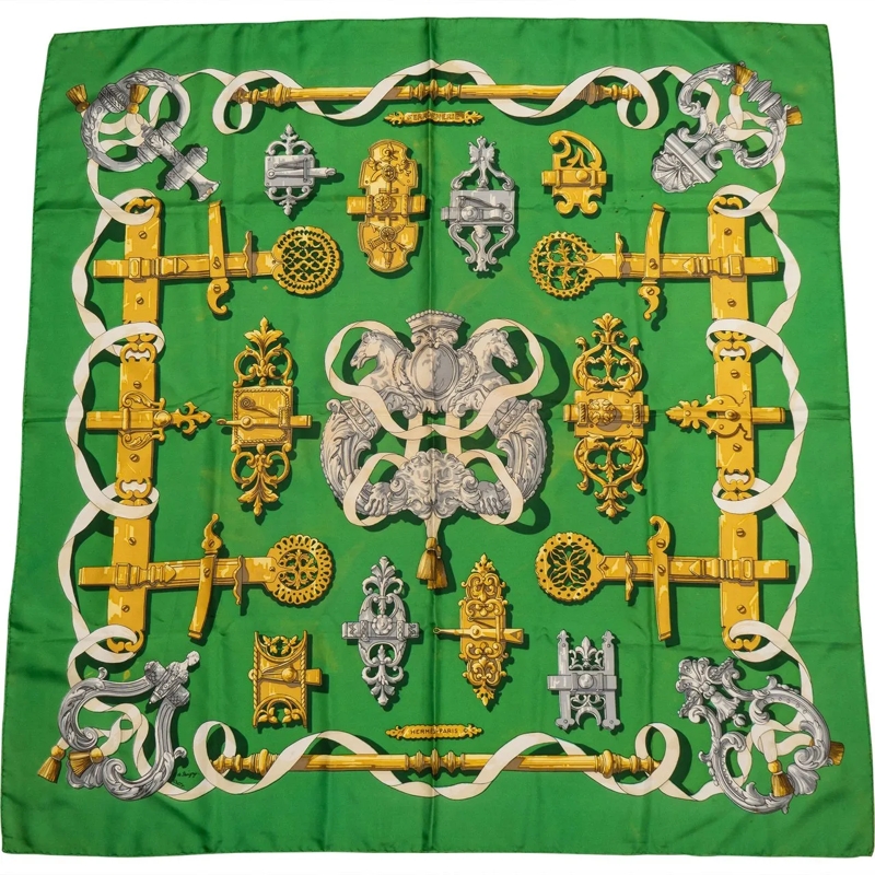Hermès Wollschal Hermes Classic "FERRONNERIE" Silk Carre 90 Scarf T grün