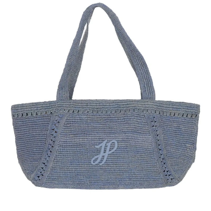 Patou Fourre-tout Raffia Tote With Embroidered Logo Blue