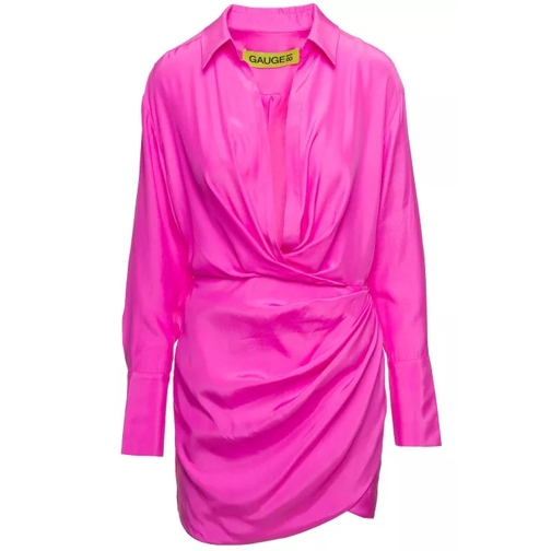 Gauge81 Naha' Draped Shirt Mini Hot Pink Dress In Silk Pink 