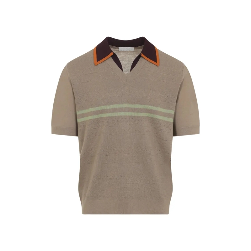Dries Van Noten Polo Short-Sleeve Knit Top With Contrasting Collar And  Brown